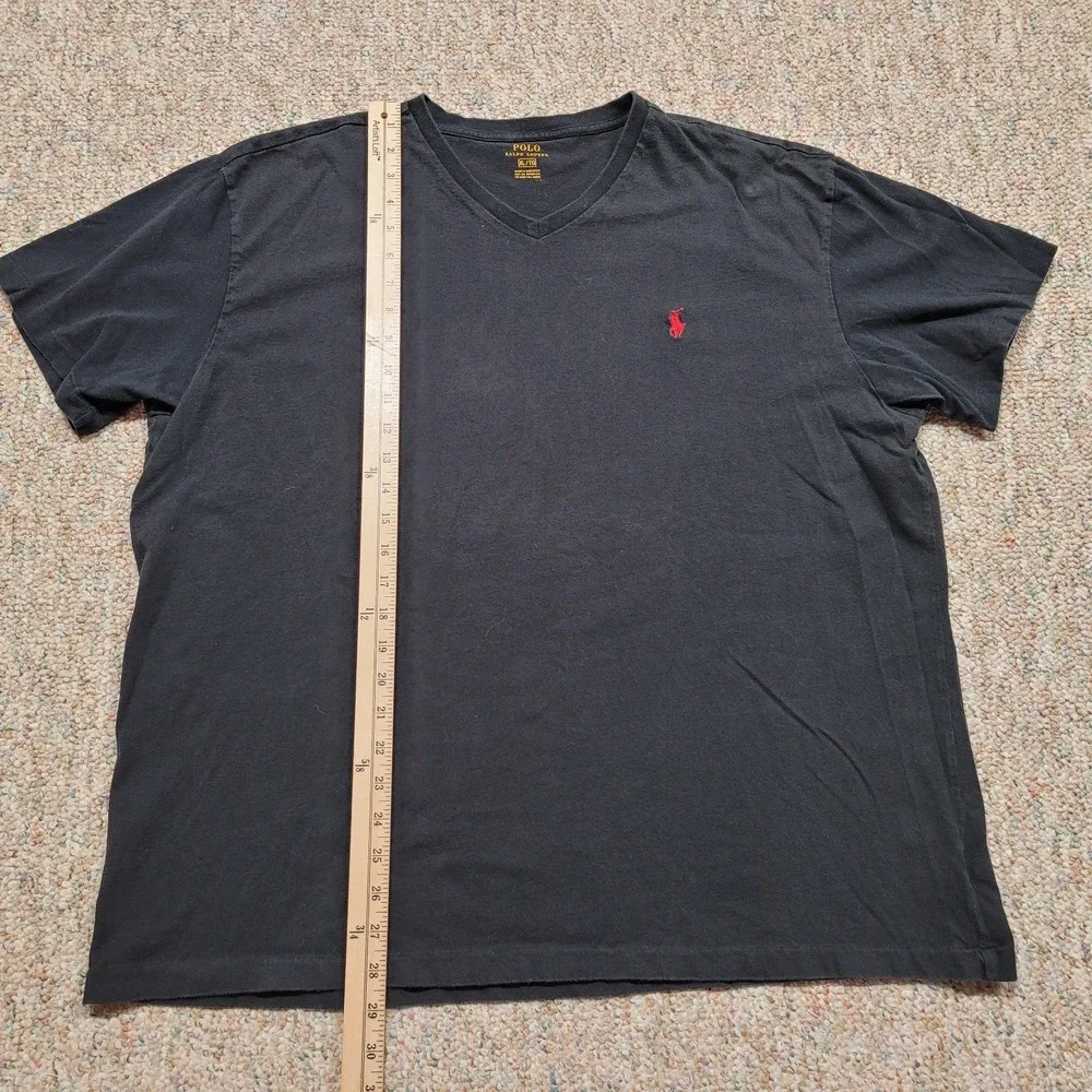 Polo Ralph Lauren Shirt Mens XL‎ Black VNeck Pullover Red Pony Rugby Tee Cotton